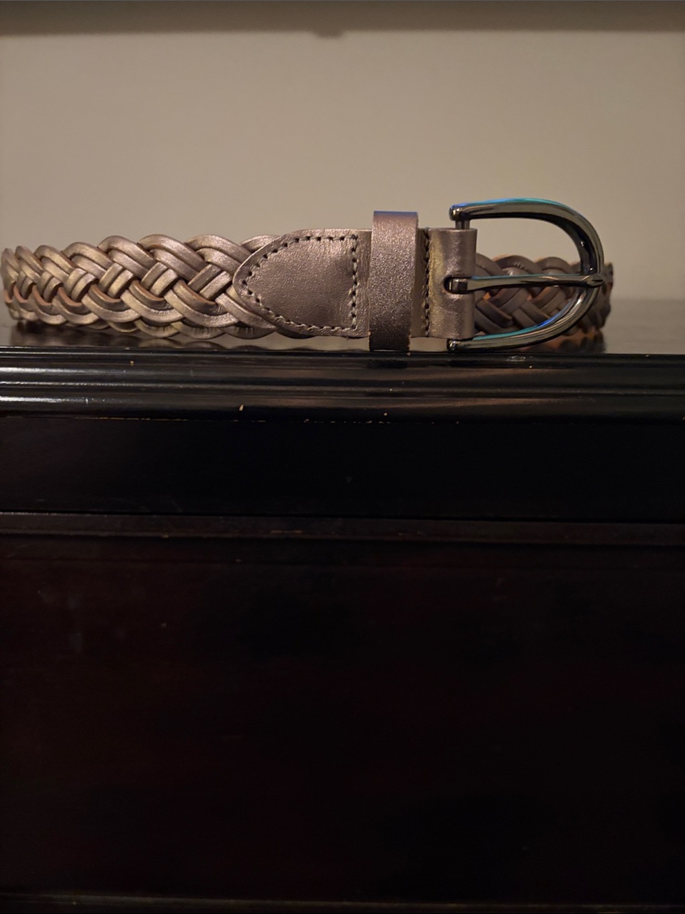 Woven Metallic Taupe Women's Belt with Polished Buckle